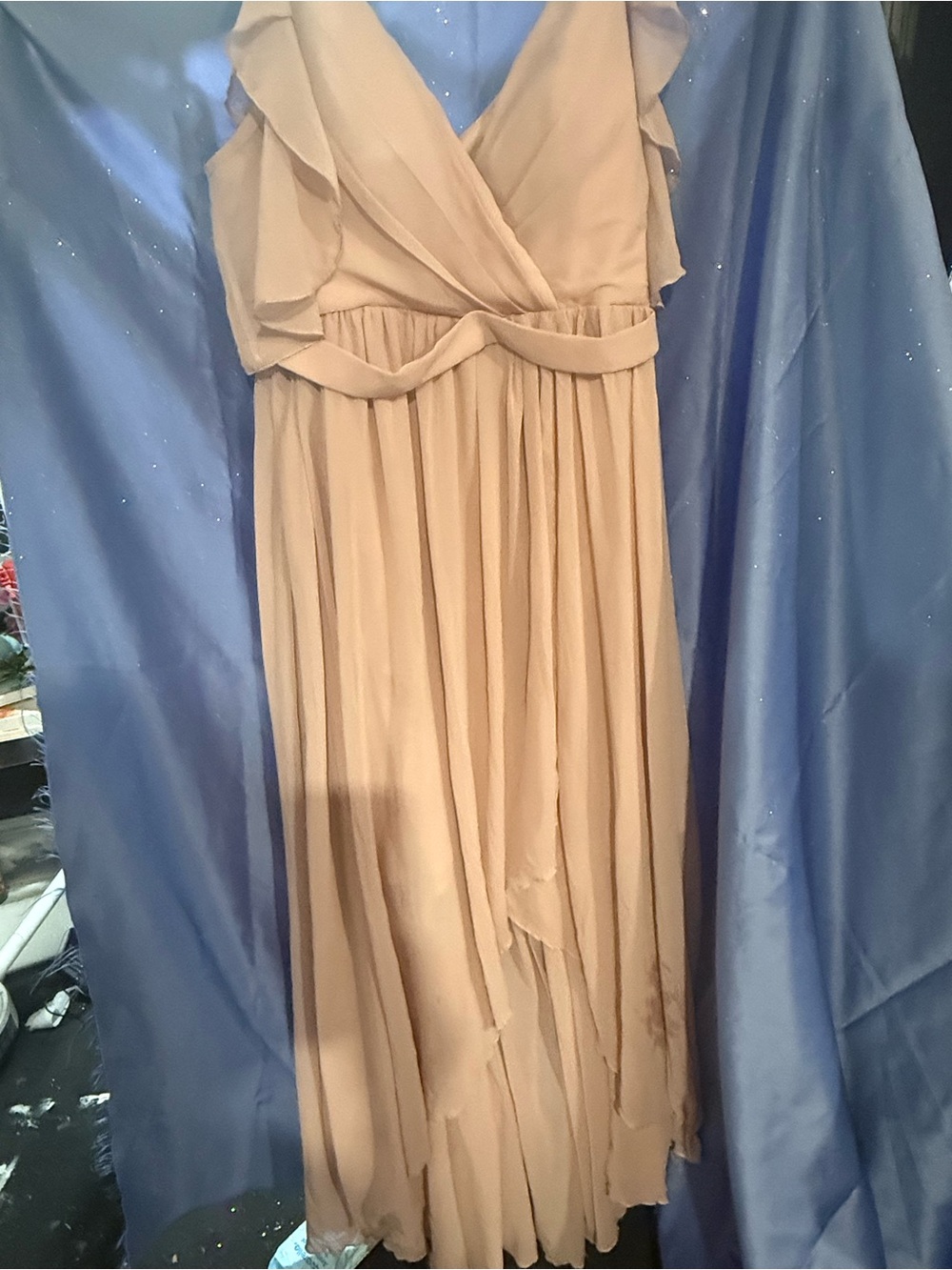 SHEIN Cream Ruffled Chiffon V-Neck Maxi Dress